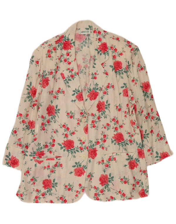 Jaqueta blazer feminina vintage com 3 botões IT 50 XL linho floral branco