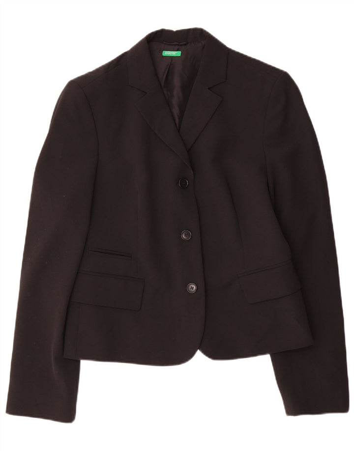 BENETTON Womens 3 Button Blazer Jacket IT 44 Medium Black Polyester