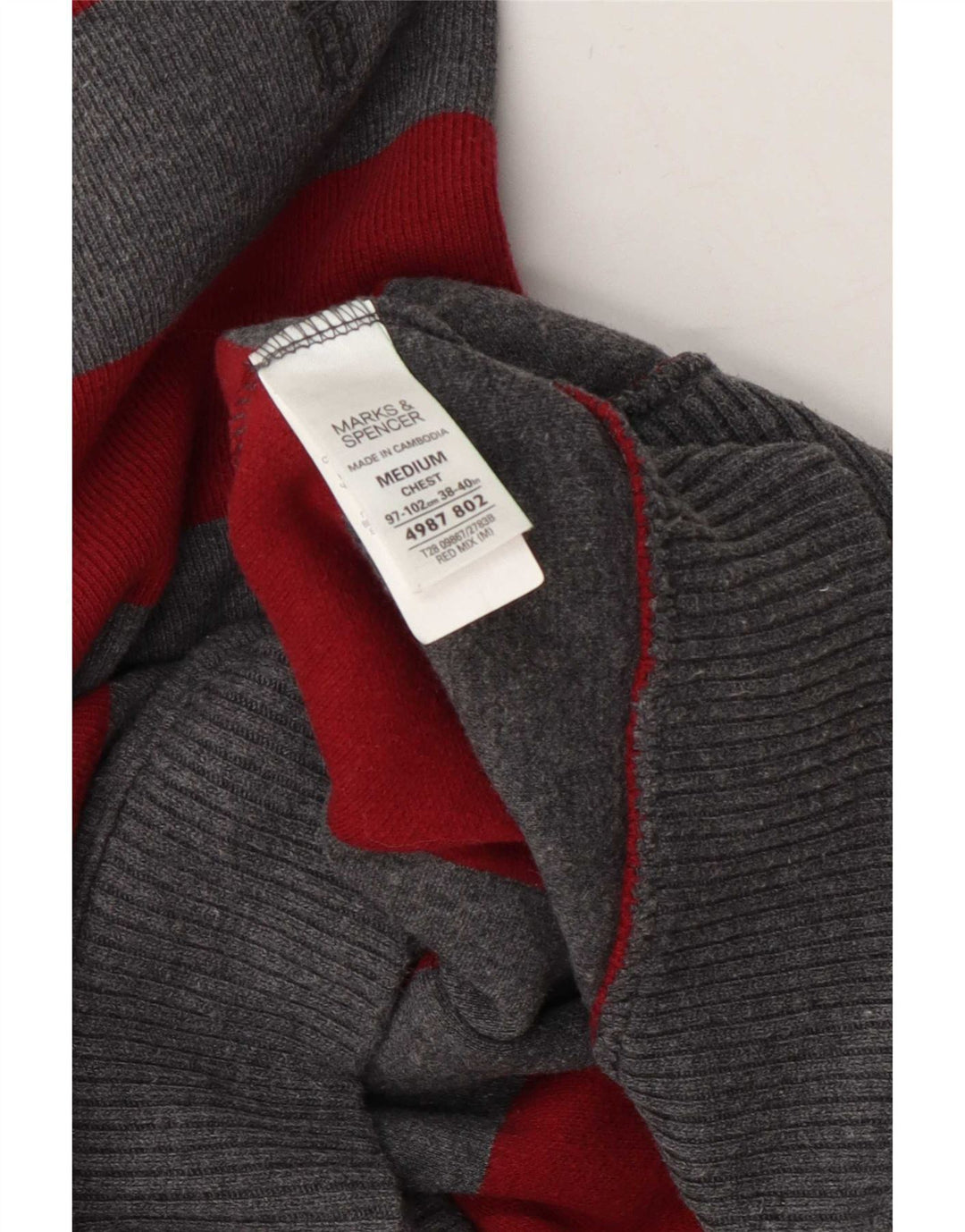 Maglione da uomo Marks & Spencer con zip e collo in cotone a righe grigio medio