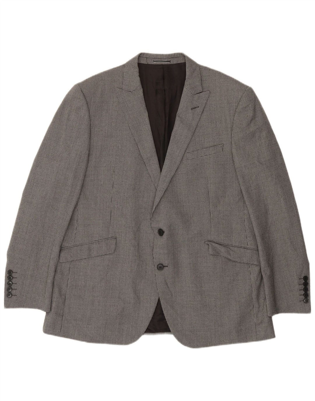 Marks & Spencer Mens 2 Button Blazer Jacket UK 46 3XL Grey Houndstooth Wool