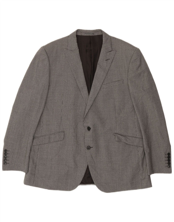 Marks & Spencer Mens 2 Button Blazer Jacket UK 46 3XL Grey Houndstooth Wool