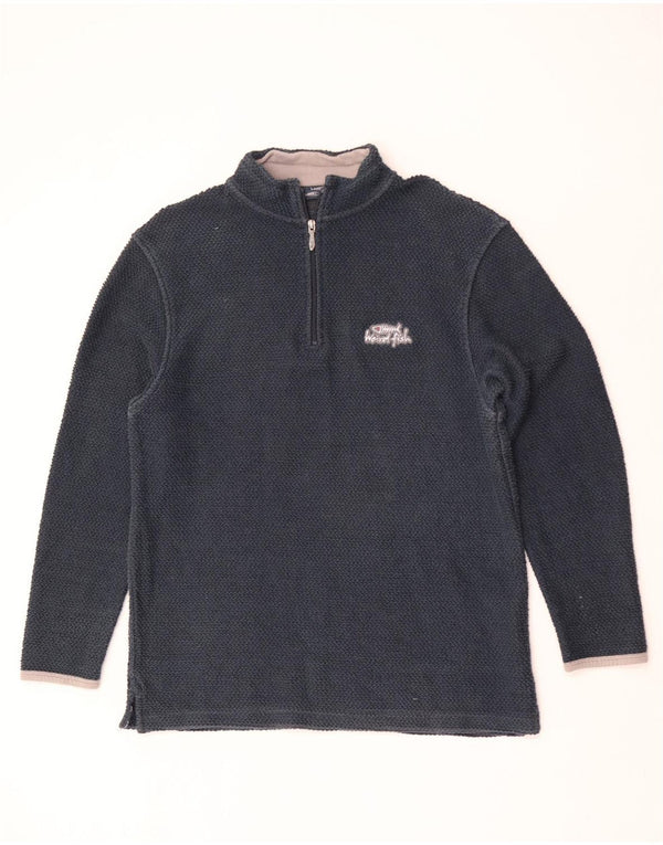 Weird Fish Mens Zip Neck Top 3/4 Sleeve Large Navy Blue Cotton
