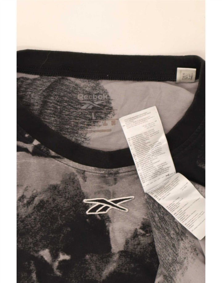 Reebok Herre abstrakt mønster T-shirt Top Stor sort bomuld