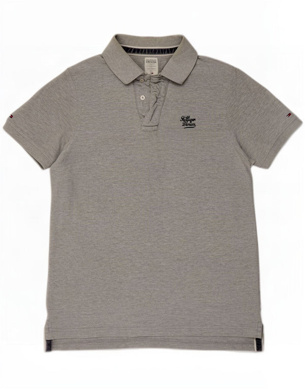 Tommy Hilfiger Herren-Poloshirt XL, grau gefleckte Baumwolle