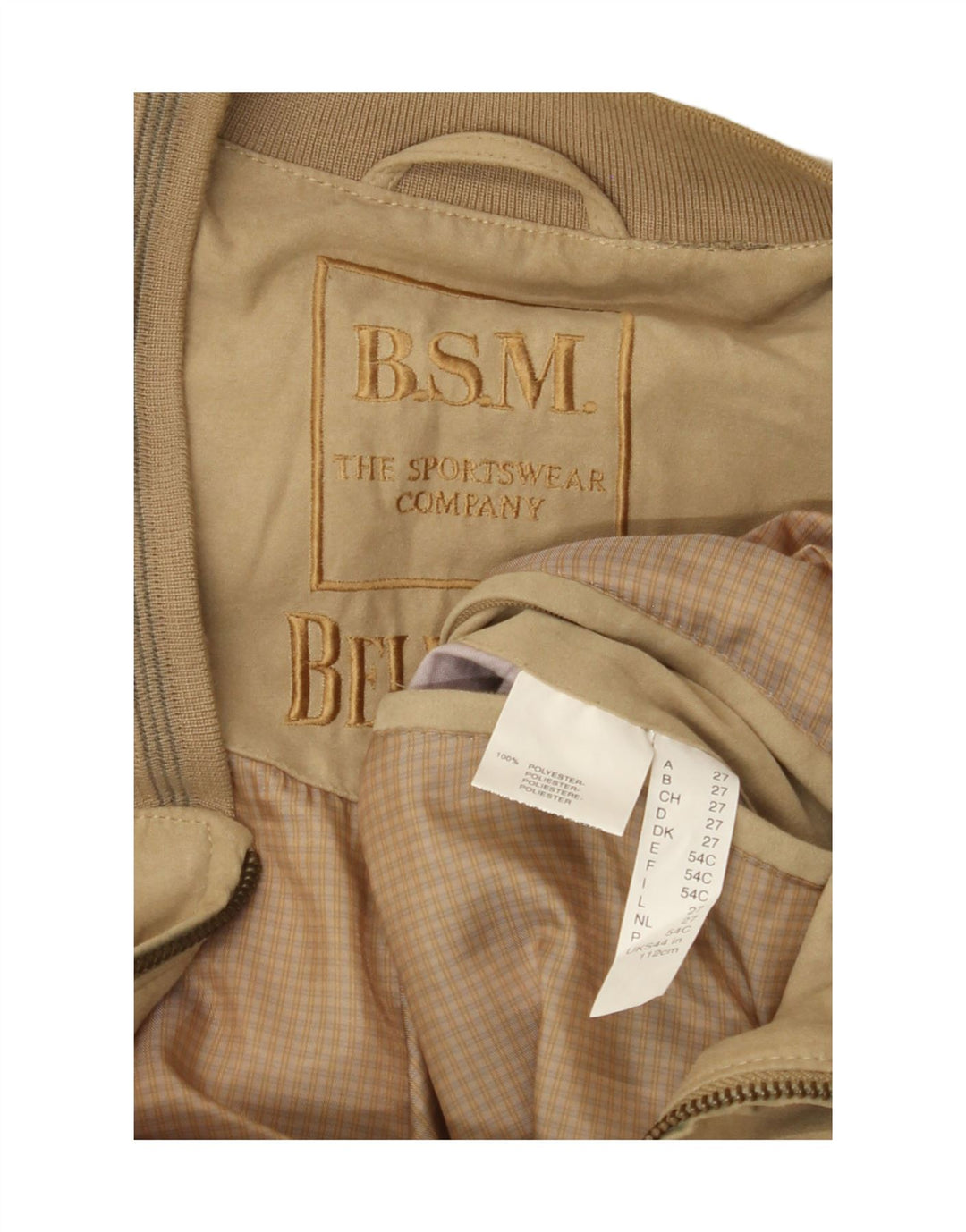 B.S.M Mens Bomber Jacket UK 44 2XL Beige Polyester Vintage B.S.M and Second-Hand B.S.M from Messina Hembry 