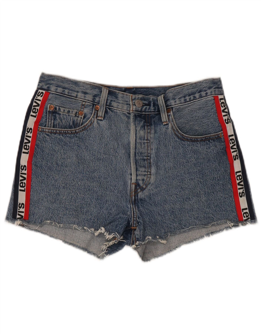 LEVI'S Womens 501 Graphic Denim Shorts W28 Medium  Blue Cotton