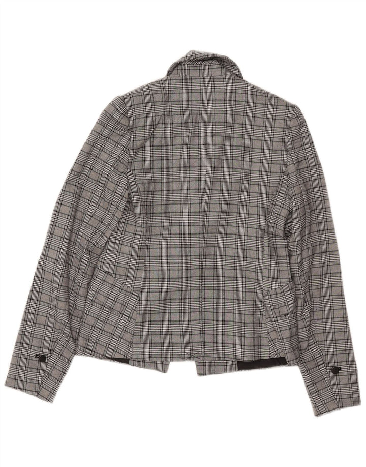 CALVIN KLEIN Womens 1 Button Blazer Jacket US 2 XS Grey Check Polyester