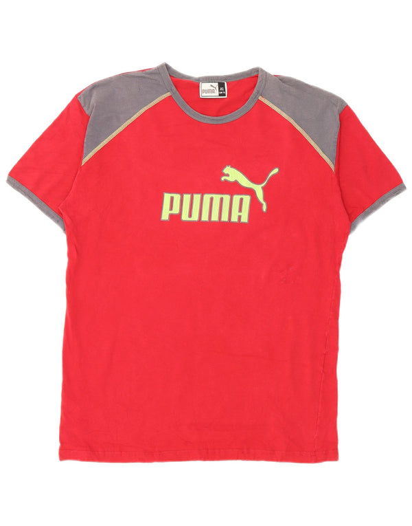 T-shirt grafica da uomo Puma Top XL in cotone color block rosso
