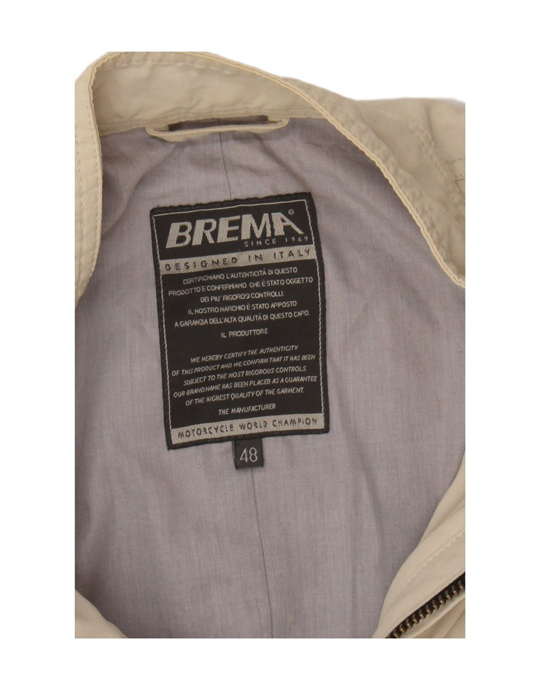 BREMA Mens Graphic Bomber Jacket IT 48 Medium Beige Vintage Brema and Second-Hand Brema from Messina Hembry 