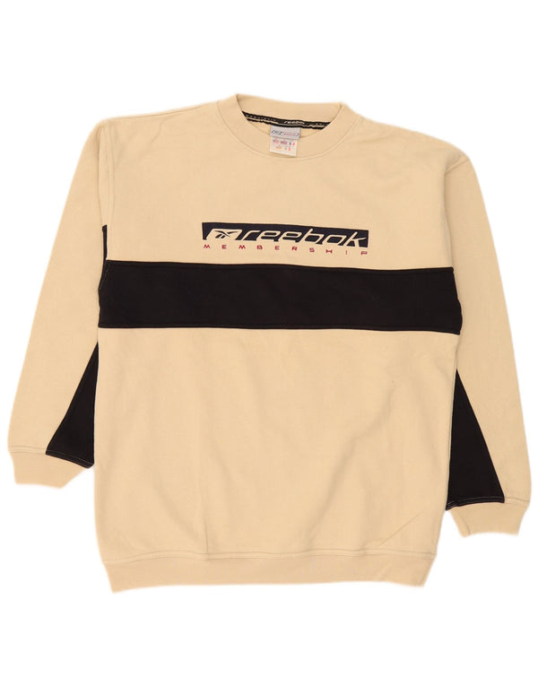 Felpa grafica da uomo Reebok, piccola, in cotone color block beige