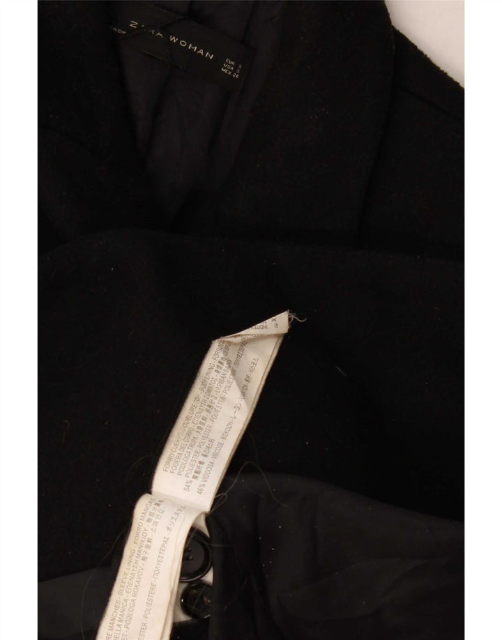 Zara Mujer Abrigo Cruzado UK 10 Small Poliéster Negro