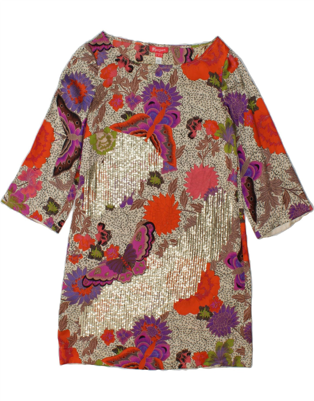 MONSOON Womens 3/4 Sleeve Basic Dress SUK 8 Small  Multicoloured Floral Vintage Monsoon and Second-Hand Monsoon from Messina Hembry 