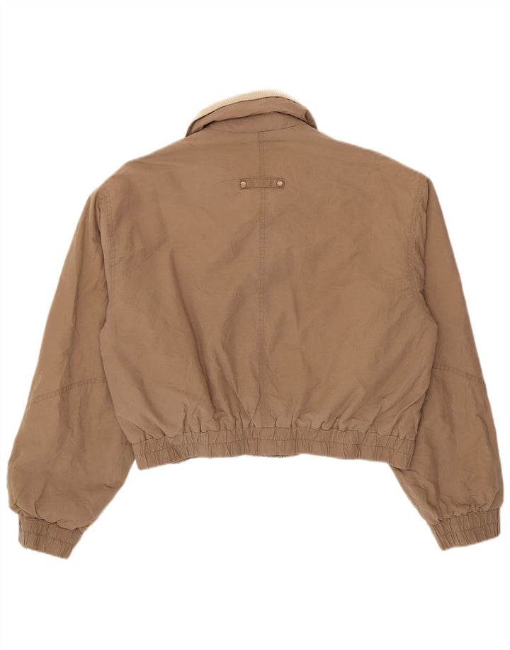 Zara Womens Crop Bomber Jacket UK 16 Large Brown Cotton