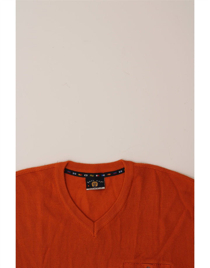VINTAGE Mens V-Neck Jumper Sweater IT 52 Large Orange Wool Vintage Vintage and Second-Hand Vintage from Messina Hembry 