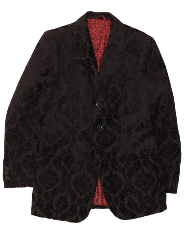 vintage Homme 3 Bouton Blazer Veste UK 36 Petit Noir Floral