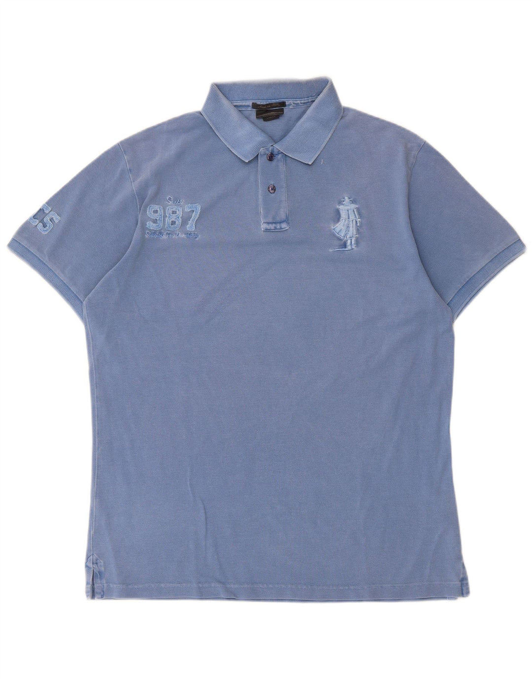 Marlboro Classics Mens Graphic Polo Shirt Large Blue Cotton