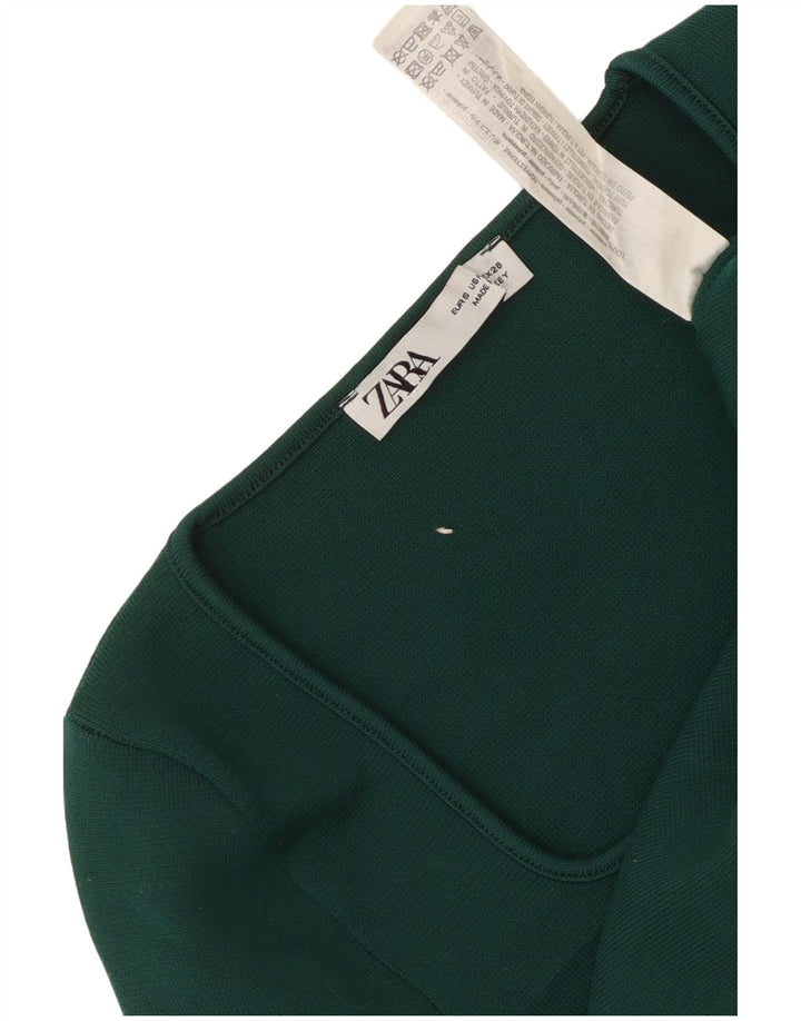 Zara Damen Crop Top Langarm UK 8 Small Grün Polyester
