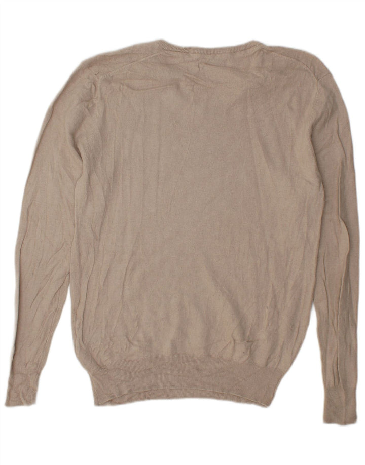 Refrigiwear Mens V-Neck Jumper Sweater Large Beige Silk