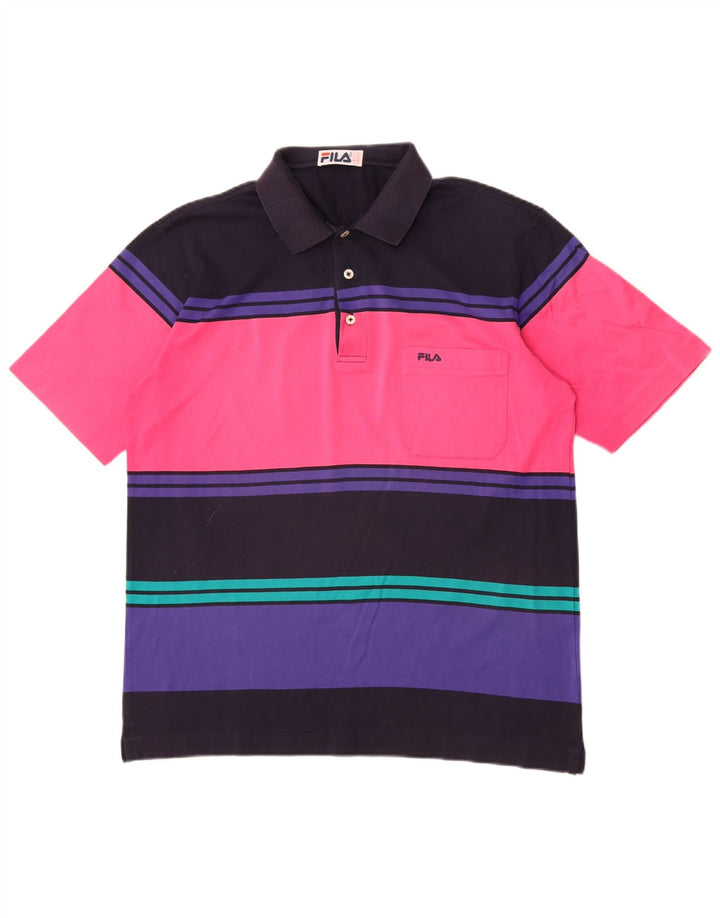 Fila Mens Polo Shirt IT 50 Medium Navy Blue Colourblock
