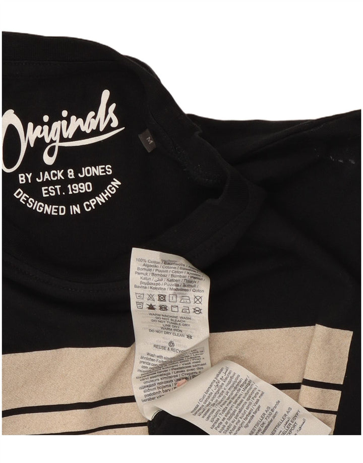 Jack & Jones Mens Graphic T-Shirt Top Medium Black Cotton