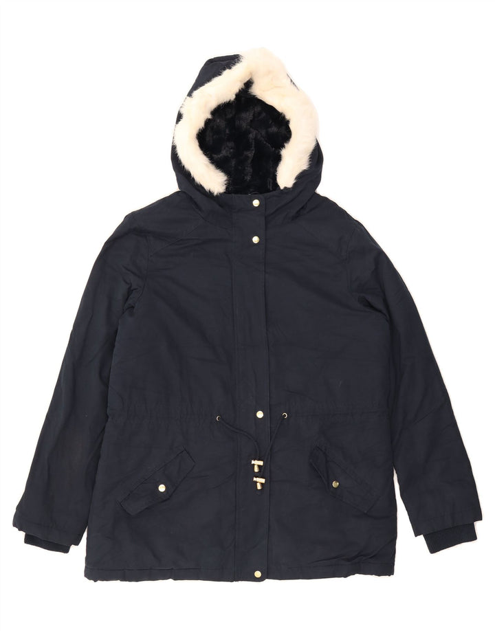 OASIS Womens Hooded Windbreaker Jacket UK 14 Medium Navy Blue Cotton Vintage Oasis and Second-Hand Oasis from Messina Hembry 