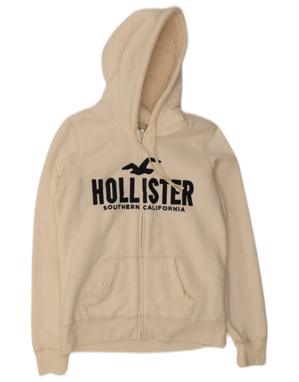 Hollister Mens Graphic Zip Hoodie Sweater Small Beige Cotton