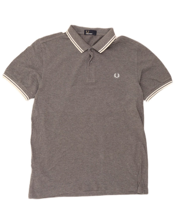 Fred Perry Mens Polo Shirt Large Grey Flecked Cotton