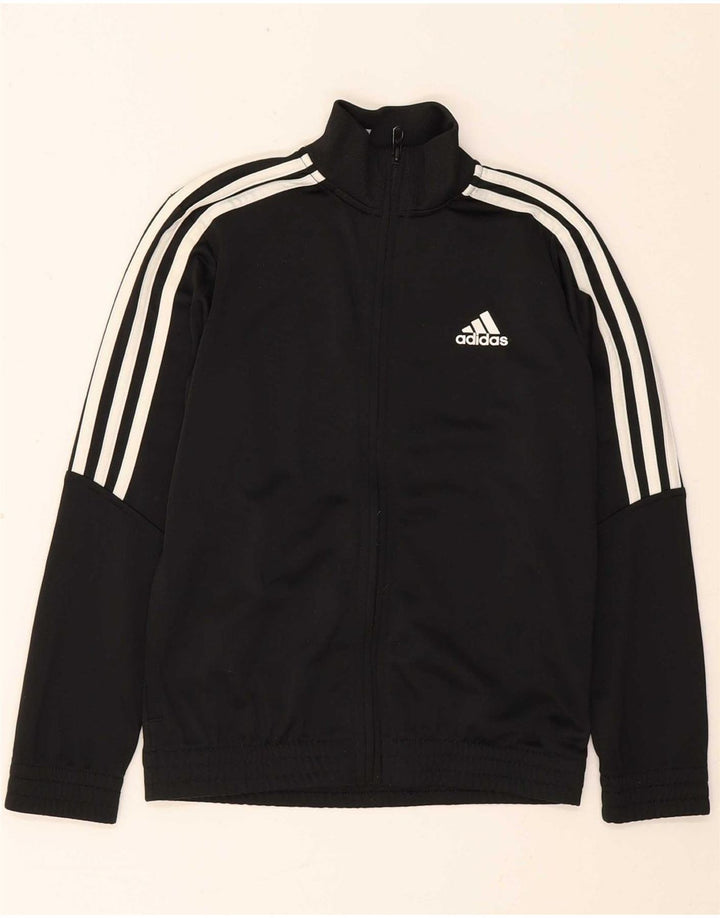 ADIDAS Boys Tracksuit Top Jacket 9-10 Years Black Polyester