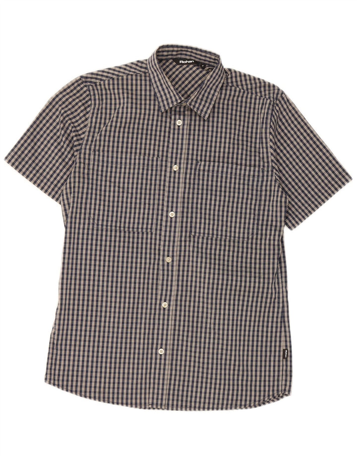 Rohan Mens Short Sleeve Shirt Small Navy Blue Gingham Polyester