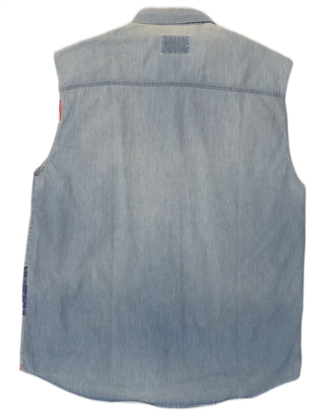 Wampum Chemise en jean sans manches pour homme Grand patchwork bleu
