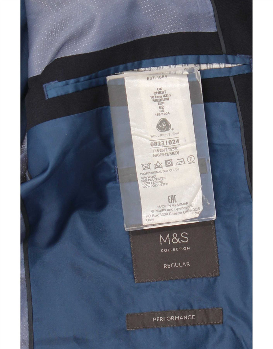 Marks & Spencer Veste blazer à 2 boutons pour homme UK 42 Large Bleu marine