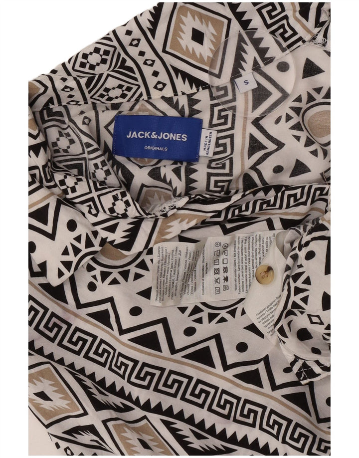 Jack & Jones Mens Short Sleeve Shirt Small White Geometric Viscose