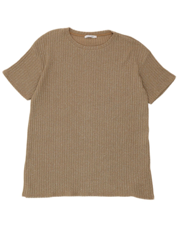 Zara Dame Trafaluc T-Shirt Top UK 16 Large Brown Flecked Polyester