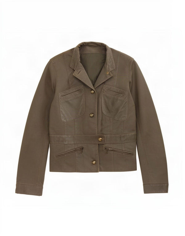 Vintage Γυναικείο Δερμάτινο Μπουφάν IT 44 Medium Khaki
