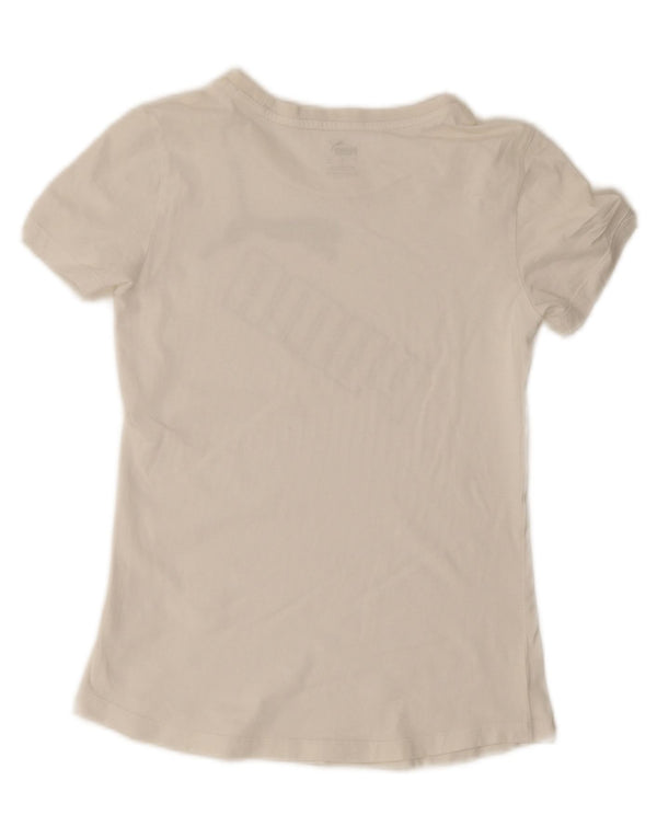 Puma Damen Grafik T-Shirt Top UK 10 Small Weiß