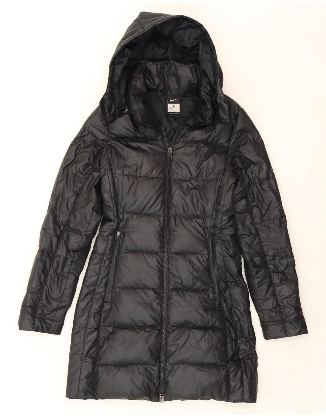 NIKE Womens Hooded Padded Coat UK 6 XS Black Polyester Vintage Nike and Second-Hand Nike from Messina Hembry 