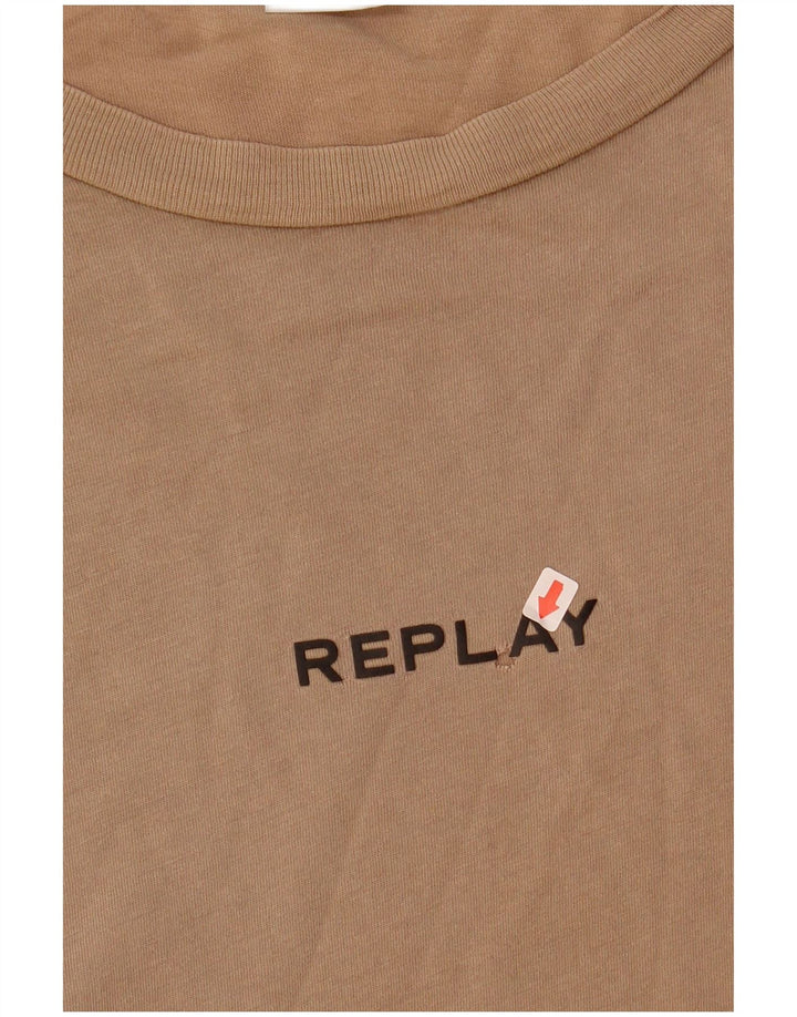 Replay Mens T-Shirt Top Large Beige Cotton