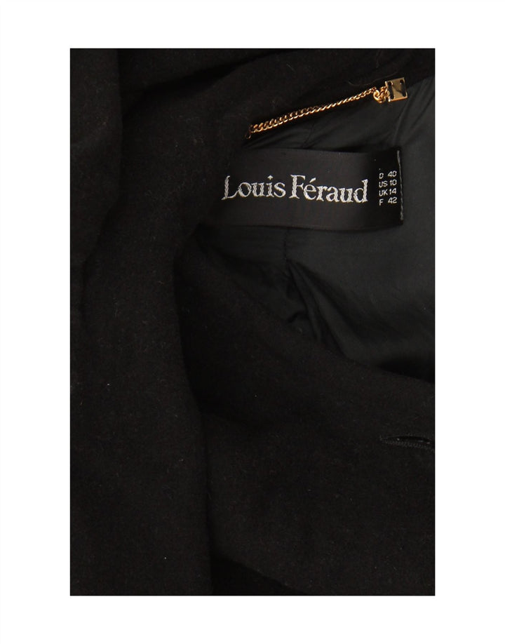 Louis Feraud Womens Overcoat UK 14 Large Black Virgin Wool Classic