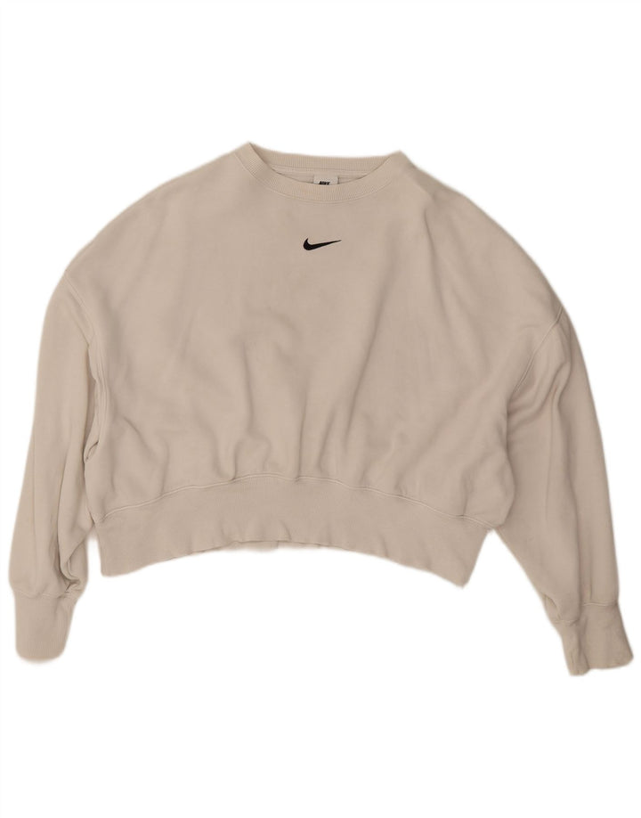 Nike Womens Crop Oversized Sweatshirt Jumper UK 14 Medium Off White Cotton