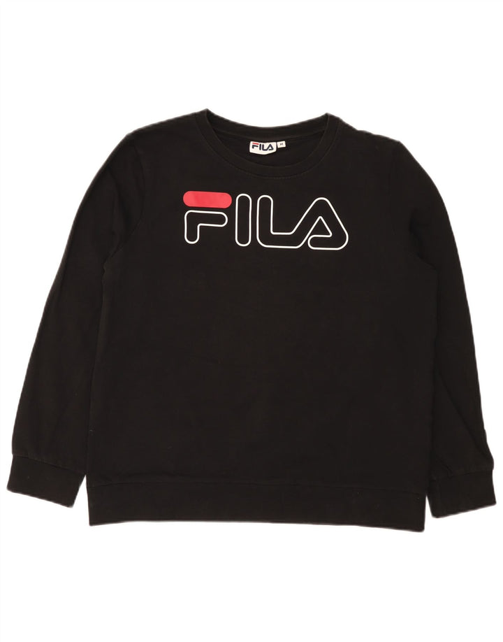 Fila Womens Graphic Sweatshirt Jumper UK 14 Medium Black