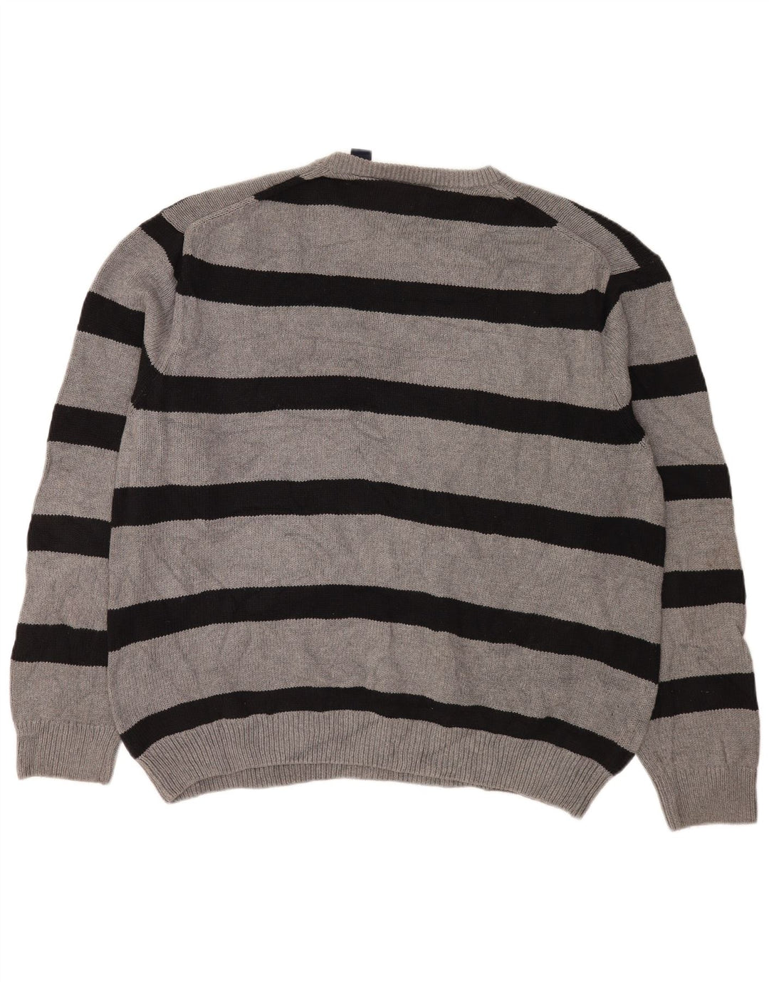 Chaps Mens Crew Neck Jumper Sweater 2XL Grey Striped Cotton