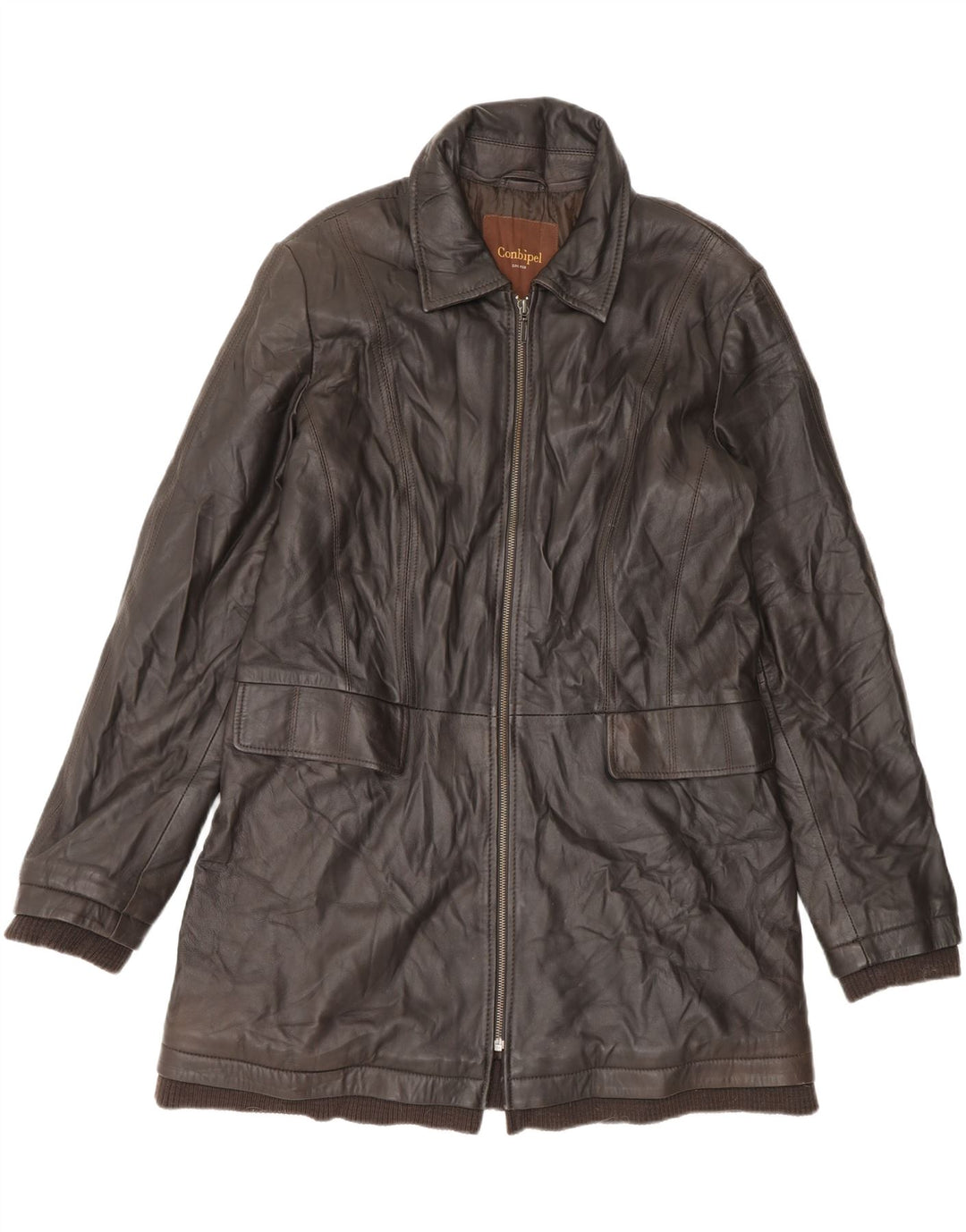 CONBIPEL Womens Leather Coat IT 48 XL Brown Leather Vintage Conbipel and Second-Hand Conbipel from Messina Hembry 