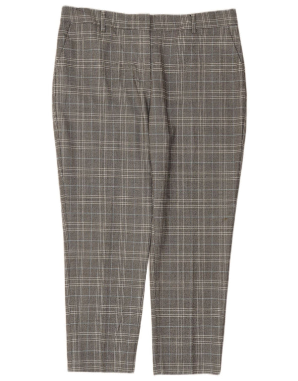 Marks & Spencer Pantalon court pour femme UK 14 Large W34 L25 Gris à carreaux PVC