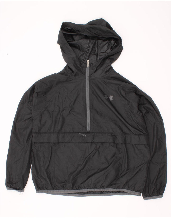 Under Armour Boys Hooded Anorak Rain Jacket 7-8 Years Small Black Polyester