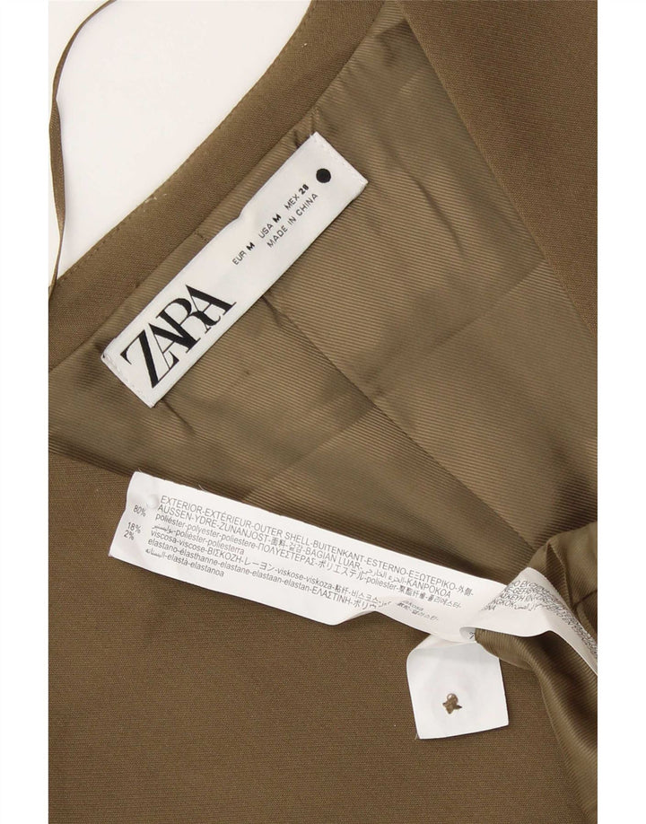 Zara Womens Crop Waistcoat UK 12 Medium Khaki Polyester