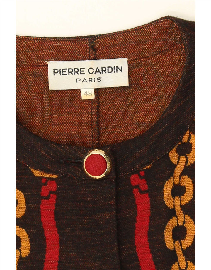 Jaqueta blazer feminina Pierre Cardin com padrão abstrato de 5 botões IT 48 XL marrom