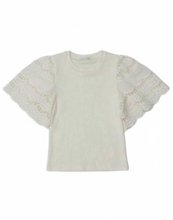 Zara Womens Crop Batwing Blouse Top UK 8 Small White Viscose