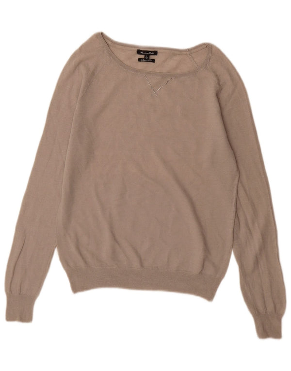 Massimo Dutti Womens Boat Neck Jumper Sweater UK 10 Small Beige Wool