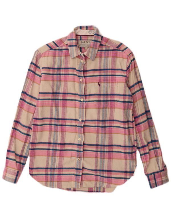 Jack Wills Dame Longline Flannel Shirt UK 10 Small Pink Plaid Bomuld