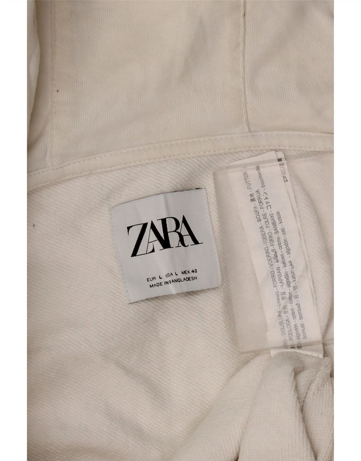 Zara Mens Zip Hoodie Sweater Large White Cotton